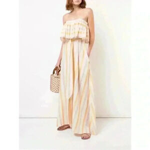 Lemlem Pink Stripe Ruffle Strapless Dress S NWOT